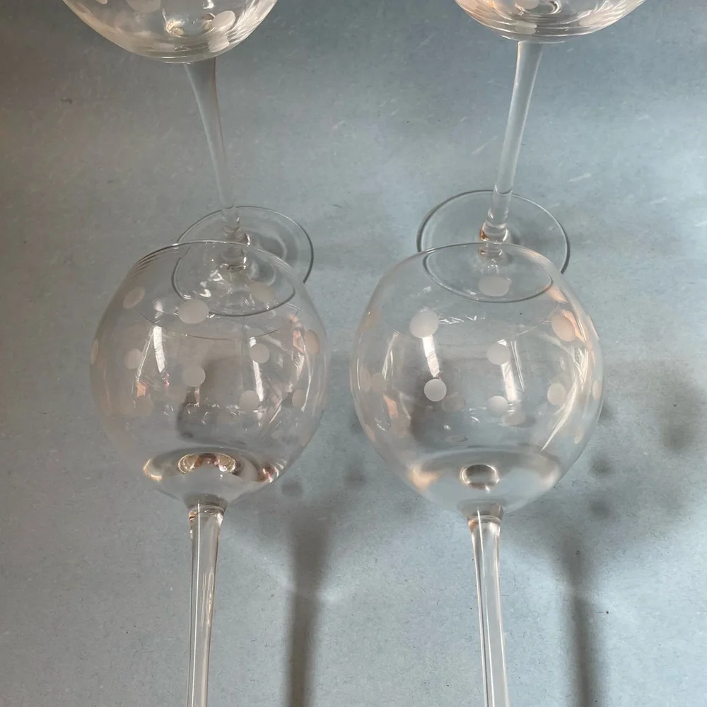 NWOT Pier One Polka Dot Designed Balloon Goblets, 3 piece set